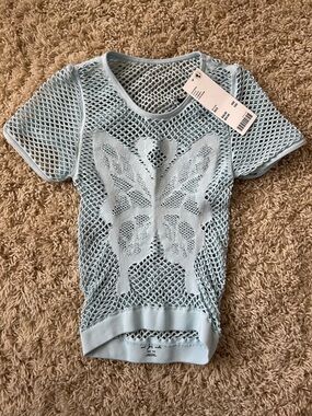 NWT Urban Outfitters Light Blue Butterfly Mesh Knit Top Size XS/S